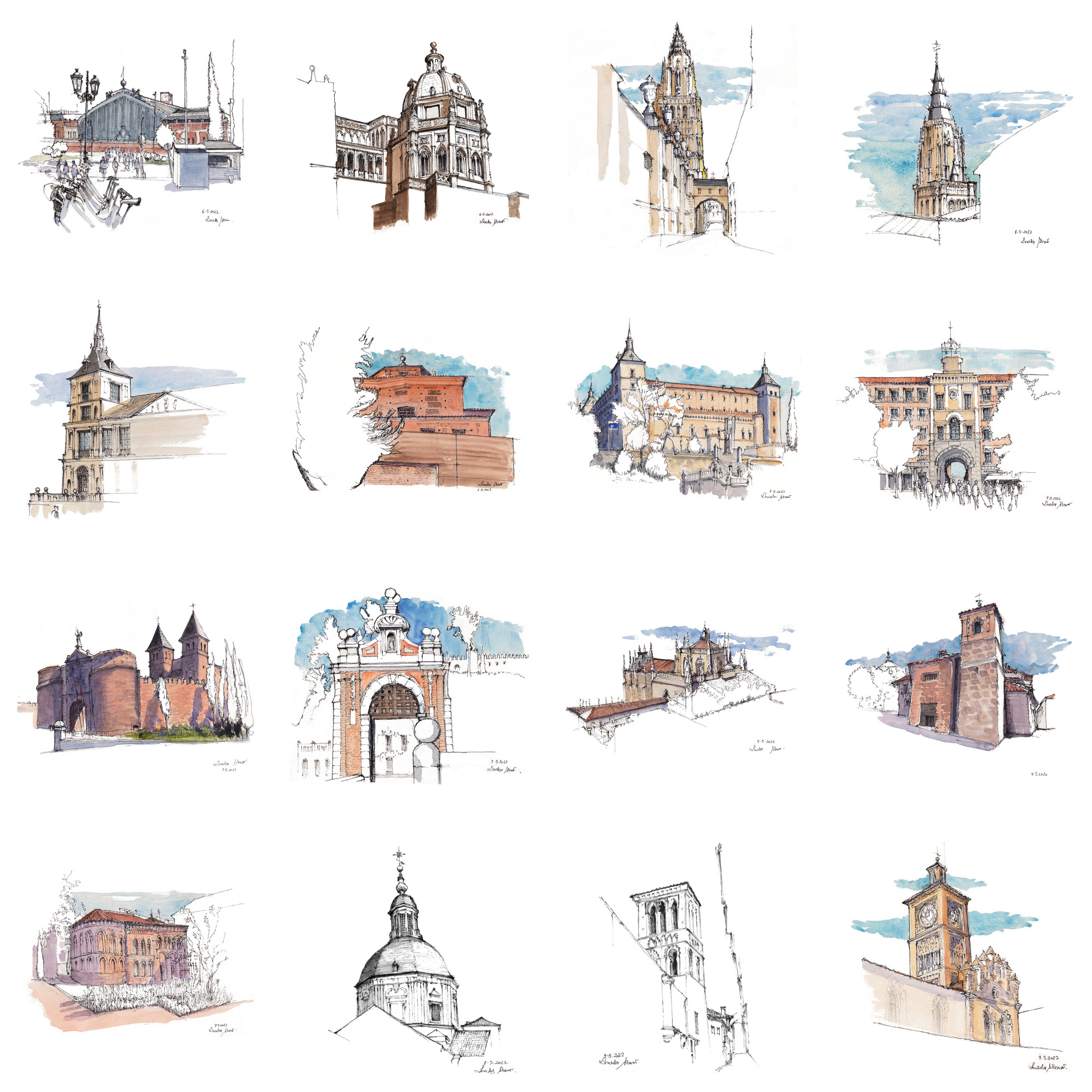 Montaje de mis dibujos de Toledo. 2022